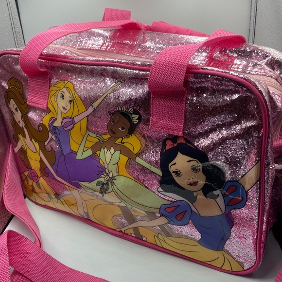 Disney Princess Travel Suitcase Bag Shoulder Strap Pink Sparkly - Picture 2 of 8